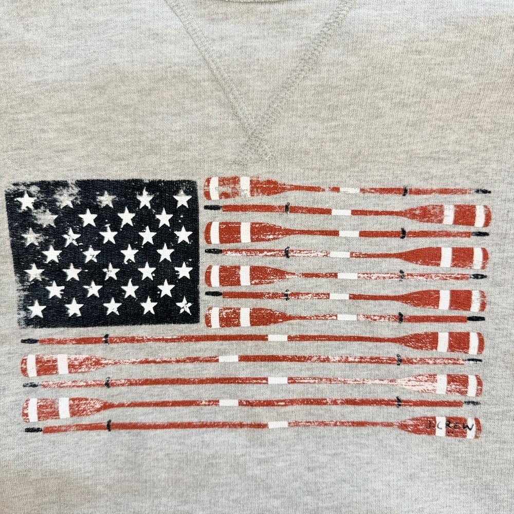 J.Crew Men’s Oars Terry Pullover Sweatshirt Gray American Flag Graphic nautical - Picture 7 of 15